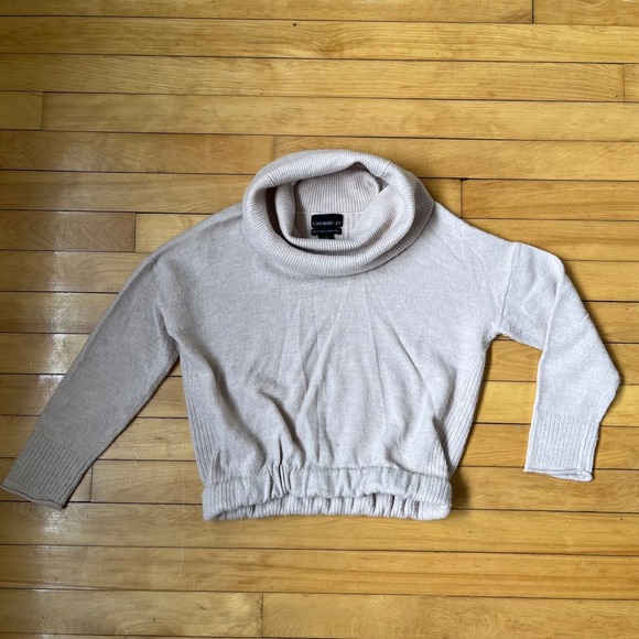 Cynthia Rowley Sweaters - Cynthia Rowley Merino Wool Cowl Neck Sweater Oatmeal Beige XL Elastic Hem
